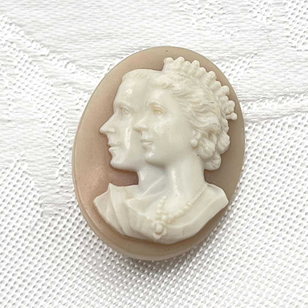 Vintage 1953 Queen Elizabeth II and Prince Philip Coronation Cameo Brooch